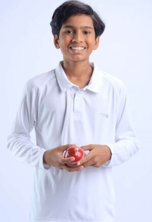 TRE Sportswear - Boy's White Color Test Cricket T-shirt - Collared / Long Sleeve