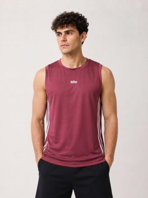 TRE Men’s Athletic Performance Side-Stripe Maroon Tank Top