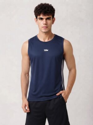 TRE Men’s Athletic Performance Side-Stripe BlueTank Top