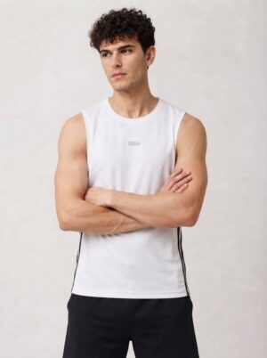TRE Men’s Athletic Performance Side-Stripe White Tank Top