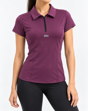TRE Women's Zip-Neck Sports Polo T-Shirt – Short Sleeve Activewear