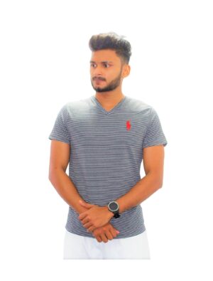 Men's Casual Polo Stripe V-Neck T-shirt